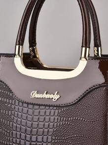 Đúng mốt Da bằng sáng chế Của phụ nữ Túi xách tay , Dập nổi Hình cá sấu Túi đeo vai - màu nâu - Xem 7