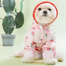 1pc Pet Fruit Printed Waterproof Rain Jacket Suitable For Pets To Wear When Going Out In Rain, Reflective And Leash Hole Design - Pink - View 4