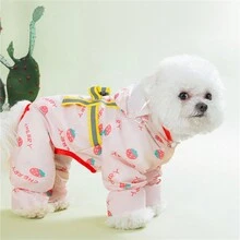 1pc Pet Fruit Printed Waterproof Rain Jacket Suitable For Pets To Wear When Going Out In Rain, Reflective And Leash Hole Design - Pink - View 5