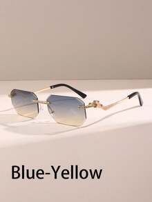 1 pieza Gafas cuadradas de moda para hombre sin marco, accesorios de lentes vintage - Multicolor - Ver 7