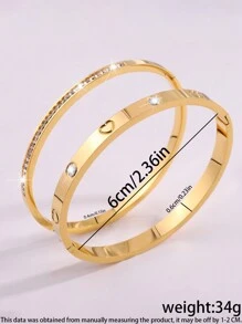 Camhanno 2 pezzi di braccialetti in acciaio inossidabile, delicati e alla moda, versatili e di alta qualità, con incisione e diamanti, adatti per uso quotidiano e per regali per le fidanzate