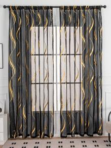 1pc Modern Abstract Line Print Sheer Curtain, Home Living Room Bedroom Decorative Curtain, Floor-Length Translucent Window Curtain - Black - View 1