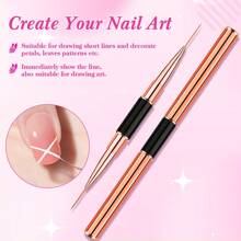 1支專業指甲藝術刷細筆,金屬手柄帶雙頭,適用於修指甲 - 金色 - 查看 3