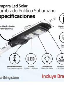 FOUND HOME Lámpara Solar 60w Luminaria Suburbana Alumbrado Con Brazo exterior jardin  suburbana pisos patios terrazas - Negro - Ver 5