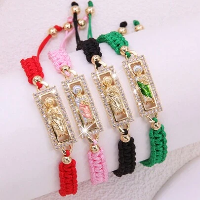 1入空心聖猶達鋯石鑲嵌,可調節編織銅18k金手鍊,情侶手鍊適用於日常佩戴和節日禮品,男女皆適用