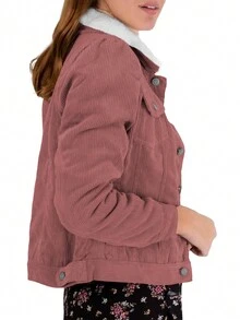 Shendy Vendy Women's Short Corduroy Jacket With Shearling Lining - 紫紅色 - 查看 2