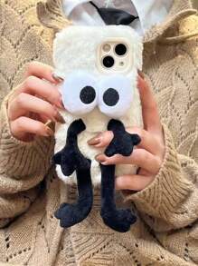 不寻常的有趣和俏皮的 3D 表情毛绒手机壳适用于 iPhone 15 Pro Max/14/13/12/11，灵感来自 - 黑與白 - 查看 1