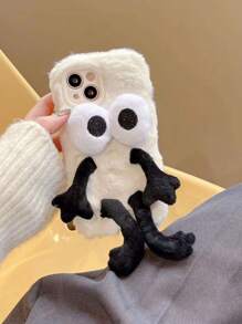 不寻常的有趣和俏皮的 3D 表情毛绒手机壳适用于 iPhone 15 Pro Max/14/13/12/11，灵感来自 - 黑與白 - 查看 2