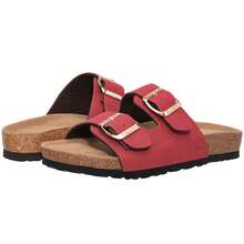 Women's Cork Footbed Sandals With Adjustable Buckles Slip On Platform Slides Sandals Summer Shoes - Red - View 5