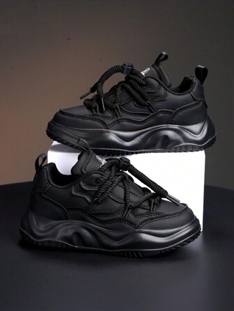 1pair Children's Synthetic Leather Round Toe Fashionable Non-Slip And Wear-Resistant Sports Shoes Suitable For Spring, Summer, Autumn And Winter