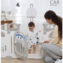 UBRAVOO Foldable Baby Playpen With Mini Basketball Hoop & 50Pcs Coloured Pit Balls, Car Theme Playpen For Baby And Toddlers, Large & Fun Indoor Activity Centre - 延長件4(粉白) - 查看 5