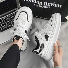 2024春男鞋,korean風格低幫運動休閒男鞋,厚底設計,時尚滑板鞋 - 黑與白 - 查看 4