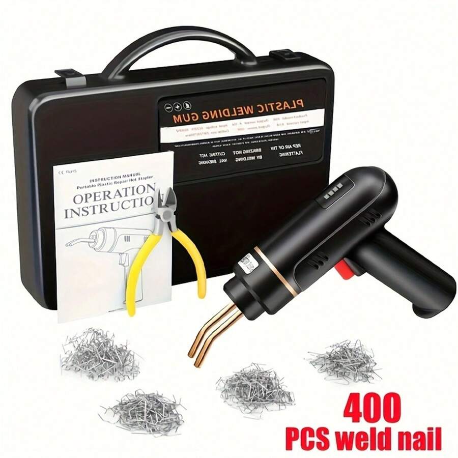 無線塑料焊接槍,便攜式usb可充電塑料焊接套件熱熔機,400釘槍焊接機,塑料汽車杠修復套件 - 黑色 - 查看 1
