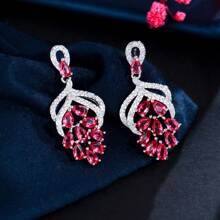 SEQUITO 2只精美红色立方氧化锆水晶镂空葡萄造型耳环，时尚镀银吊坠优雅饰品，适合作为女性和女孩的生日礼物 - 3.5cm - 查看 8