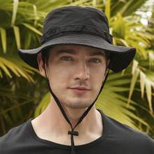 1pc Men Drawstring Decor Casual Bucket Hat, For Outdoor - Black - View 8