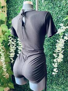 Body Enterizo Mono Biker Sexy Ajustado Con Jareta - Gris - Ver 2