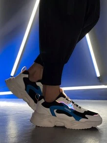 Men's Letter Print Patchwork Lightweight & Comfortable Hiking Shoes, Fashion Casual Sports Sneakers