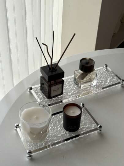 1pc Stone-Patterned Mirror Wood Ball Modern Bathroom Vanity Toothbrush Cup Holder Storage Rack, Minimalist French Style Acrylic Makeup Tray