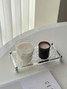 1 件装石纹镜木球现代浴室梳妆台牙刷杯架收纳架，简约法式亚克力化妆托盘 - 白色 - 查看 4