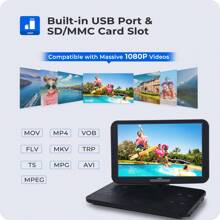NAVISKAUTO 17.5" Portable Blu-Ray DVD Player With 15.4" 1920X1080 HD Large Screen HDMI-Compatible USB/SD - Black - View 5