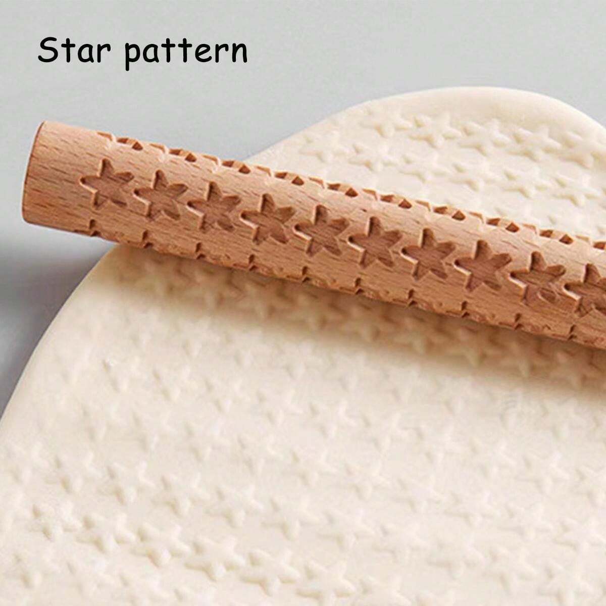 1pc Solid Wood Rolling Pin With Pattern Imprint For Baking, Ceramics Or ...