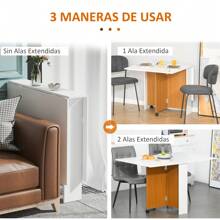 HOMCOM Mesa de Comedor Plegable con Ruedas Mesa Auxiliar Multifuncional con 2 Alas Abatibles 120x80x73 cm Blanco y Teca