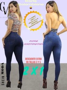 JEANS PANTALON MEZCLILLA DAMA CORTE COLOMBIANO PUSH UP LEVANTAPOMPAS COMPRA 2 PAGA 1 - Multicolor - Ver 1