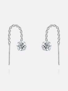 1 đôi Bảng Anh Bạc 925 Không gây dị ứng Tai Đồ trang sức Lung linh Trang trí Thiết kế dây xích Dangle Hoa tai Đơn giản Lấp lánh Phong cách Hợp thời Nữ Qủa tặng - bông tai thả khối zirconia - Xem 9