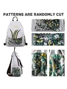 1pc Handmade Woven Tassel Decor Large Capacity Printed Canvas Style Lightweight Backpack Suitable For Women Outdoor And Daily Wear - Light Grey - View 9
