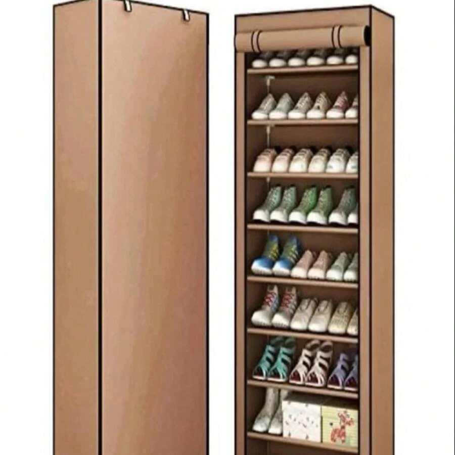 SHOE RACK WITH FABRIC COVER - Camel - View 1