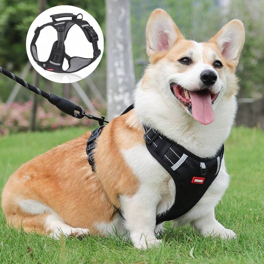 1pc Pet Dog Harness Reflective Adjustable Breathable Vest Chest Strap For Small Medium Large Dogs Cat Puppy Collar Dog Accessoires - Black - View 1