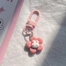 Cute 1pc Lovely Flower Themed Rabbit Carrot Keychain, Ins Style Sweet Gift For Besties, Backpack Decoration Jewelry Halloween - Pink - View 12