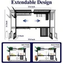Adjustable Over The Sink Dish Drying Rack,Sink Drying Rack For Kitchen Sink With Large Capacity, 2-Tier Dish Rack Over Sink With Multifunctional Baskets,Black,23.6" To 35"X21.2" - Black - View 2