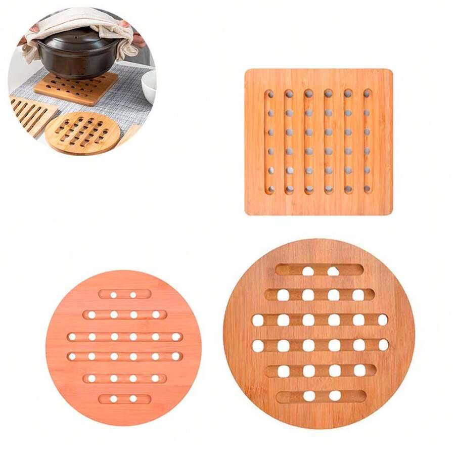 Jogo 3 descanso de panela apoio bambu suporte protetor mesa toalha cozinha bancada forma travessa bule chaleira sopeira