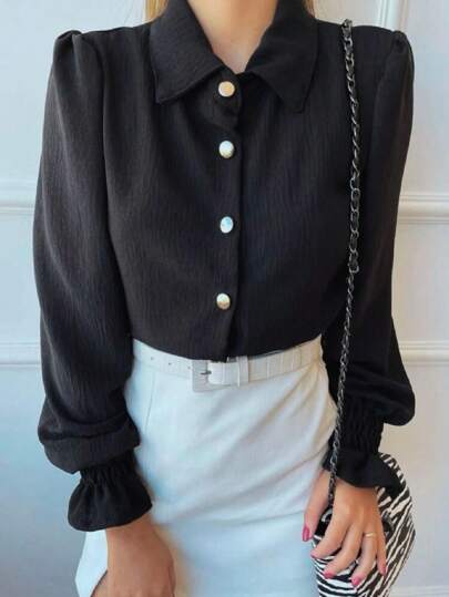 Camisa manga longa com elástico na manga tecido Duna