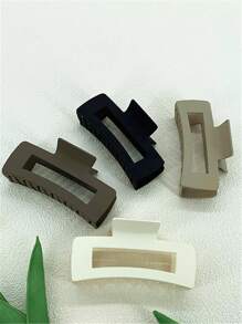 4入組女士黑白卡其色立體爪形髮夾，日常休閒髮飾 - 彩色 - 查看 2