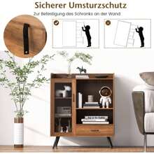 Sideboard With Shelves, Kitchen Cabinet With Wine Glass Holder & 8 Bottle Wine Rack, Vintage Wine Cabinet, Storage Cabinet With Glass Door & Drawer, Vintage - màu nâu - Xem 4