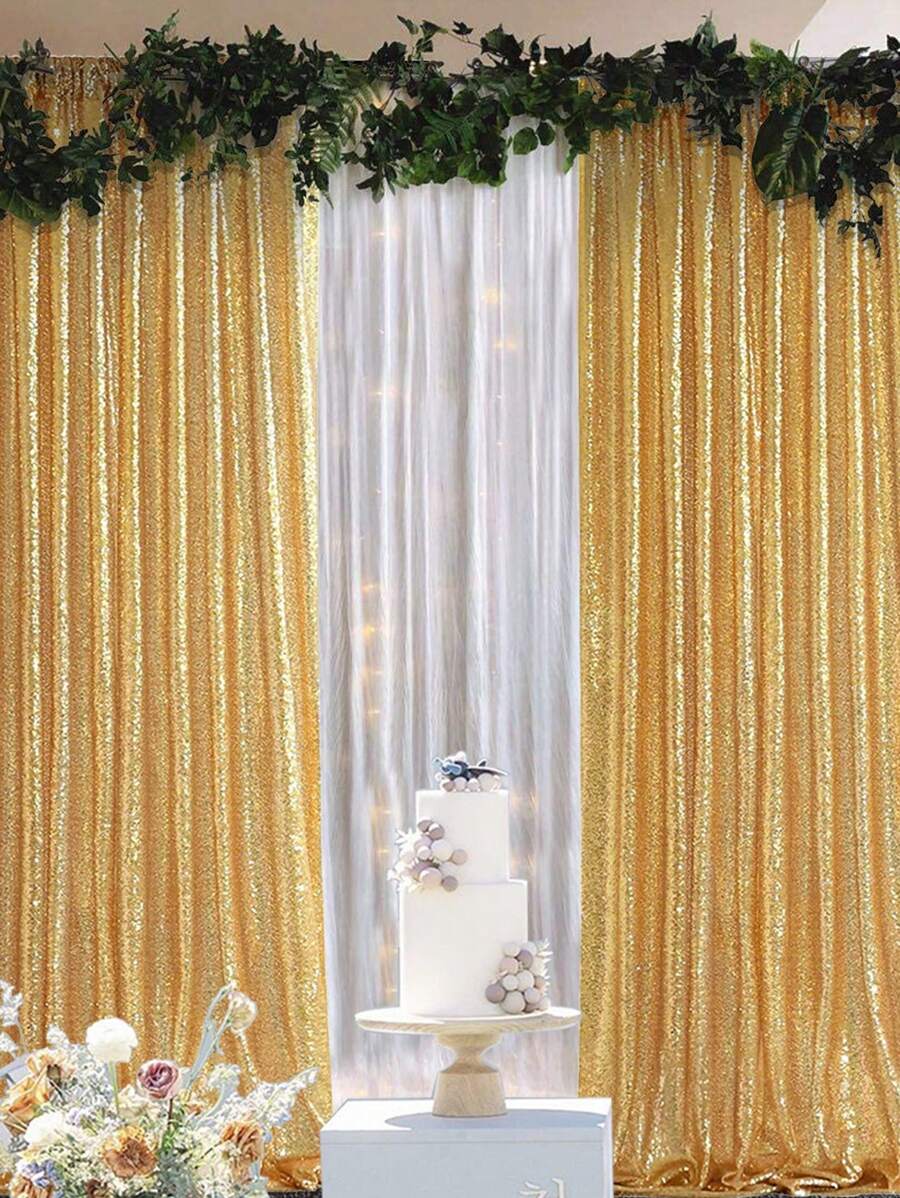 2 piezas Cortina de fondo con lentejuelas doradas para fiesta, decoraciones de fiesta de cumpleaños, pancarta de cumpleaños, fondo de cumpleaños, suministros para fiesta de cumpleaños, reutilizable para decoración del hogar, boda, baby shower, adecuado con soporte de arco de metal, adecuado para uso diario y fiestas, el fondo brillante nunca pasa de moda