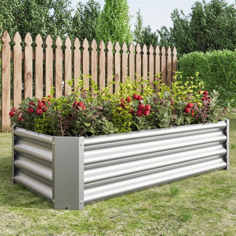 Galvanized Raised Garden Bed Kit, Galvanized Planter Garden Boxes Outdoor Flowers Plants, Vegetables Herb Rectangle Large Metal For Vegetables Flowers Plants Herb Large Outdoor Raised Planter Box Kit, Black/Green/Silver - 銀色 - 查看 1