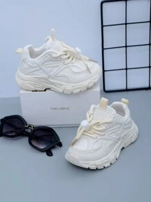 Spring New Arrival Toddler Girls' And Boys' Neutral Sport Shoes, Fashionable Chunky Sneakers, Big Kids' White Shoes, Suitable For Spring And Autumn