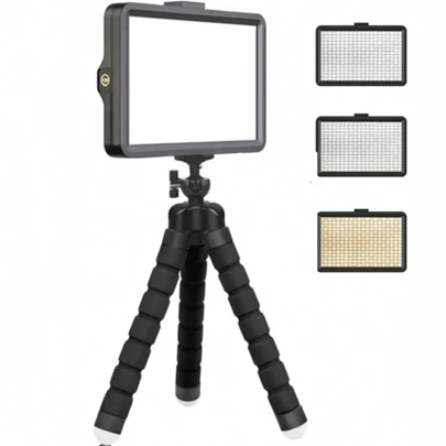 1pc LED Video Light Photography Selfie Dimmable Panel Lighting Photo Studio Live Stream Fill Lamp Three Color With Tripod Stand
