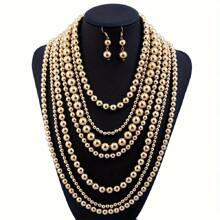 1pc Handmade Multi-Layer Exaggerated Classic Round Beaded Necklace - Gold - View 1