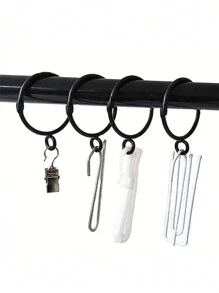 10pcs/Set Metal Curtain Rings With Clips For Roman Shade, Decorative Drapery Rings With Hook, Rust-Proof - Black - View 2
