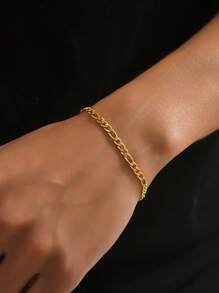 1件時尚精美不鏽鋼手鐲,男士日常生活必備 - 金黃色 - 查看 7