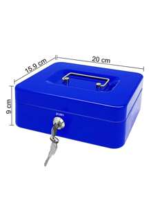 Money Safe Box With Keys Removable Tray - Blue - View 7