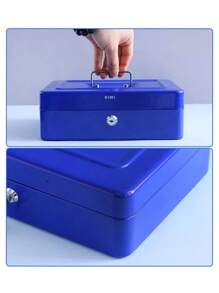 Money Safe Box With Keys Removable Tray - Blue - View 6