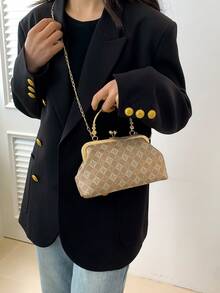 Chinese Style Evening Handbag For Women Colorful Rhombus Pattern Shoulder & Crossbody Bag With Chain Strap - Khaki - View 8