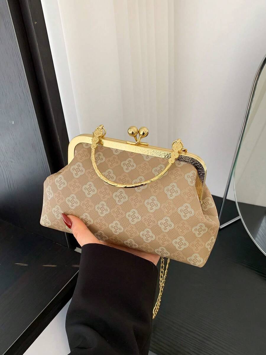 Chinese Style Evening Handbag For Women Colorful Rhombus Pattern Shoulder & Crossbody Bag With Chain Strap