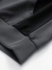 男士2024年新款春秋色塊束口帽衫和運動長褲休閒運動套裝,運動套裝,田徑服 - 深灰色 - 查看 4