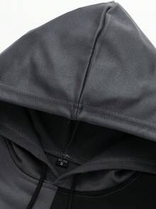 男士2024年新款春秋色塊束口帽衫和運動長褲休閒運動套裝,運動套裝,田徑服 - 深灰色 - 查看 3